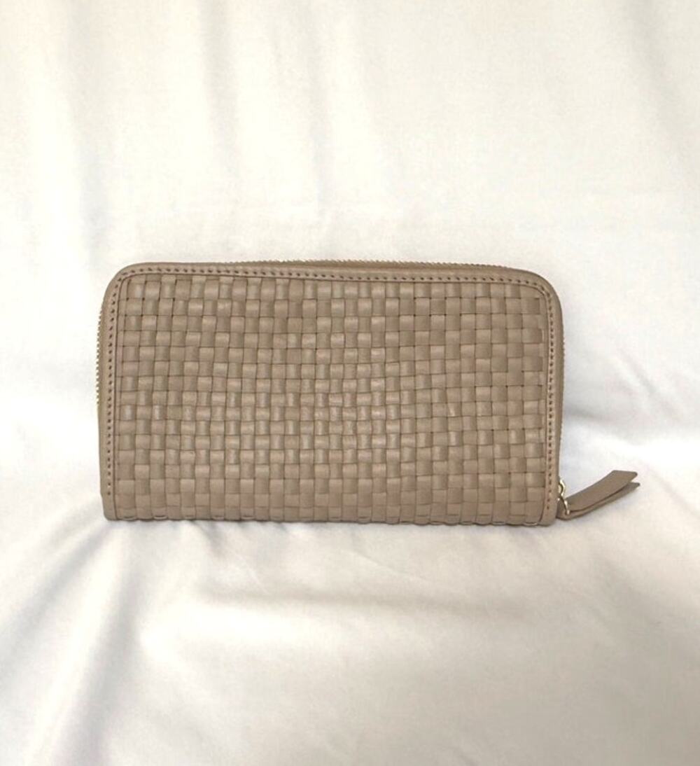 Quince Italian Leather Handwoven Continental Wallet Taupe